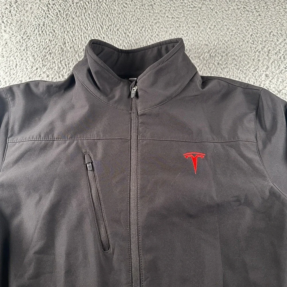 Tesla Corp Employee Jacket Mens M‎ Black Softshell Full Zip Logo Red Embroidery